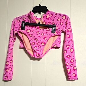 Cat & Jack Pink Leopard Kids Swim Set, Size L 10/12